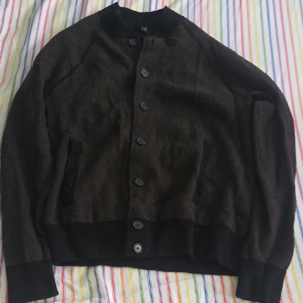 Banana Republic Men's Dark Brown and Black Bomber Jacket